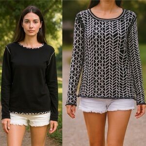 Maaji All Aboard Reversible Athleisure Sweater Black & Geometric Print Small